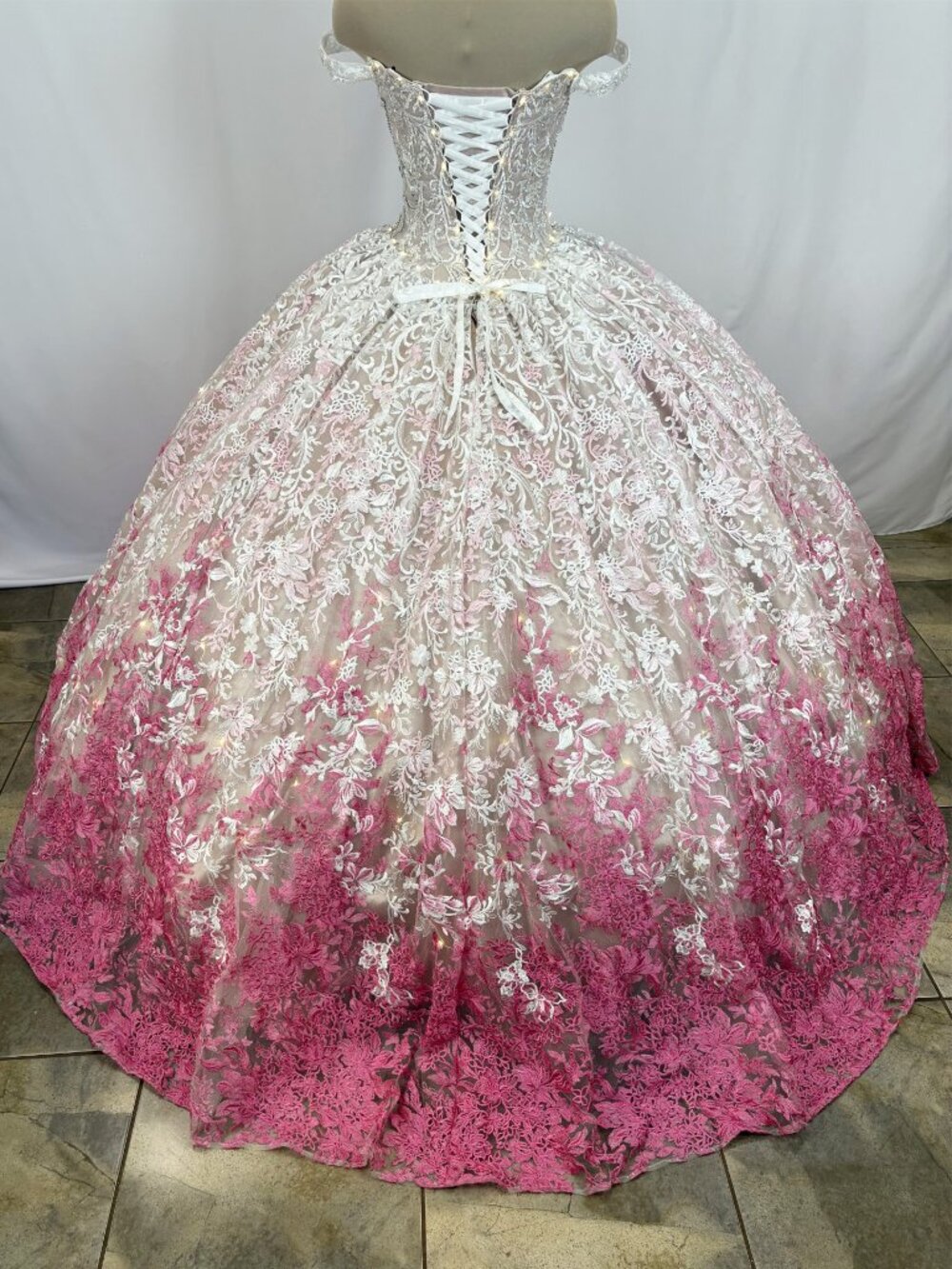Mon Cheri PR12275 Ivory Hot Pink Ball Gown Size 4 – Quince Prom Pageant Dress - Picture 4 of 10